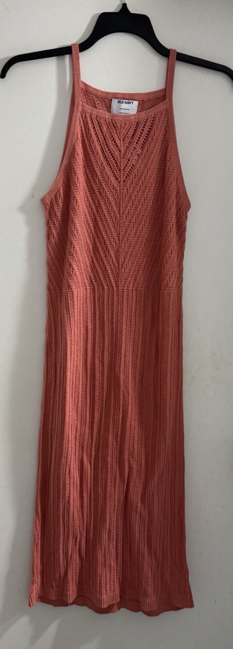 Old Navy Women’s Dress Coral Crochet Knit Maxi Dress Tank Large